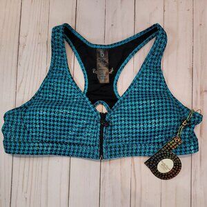 Body Rock by Kelly Dooley Houndstooth Skull Zip Up Bra XL Blue NWT